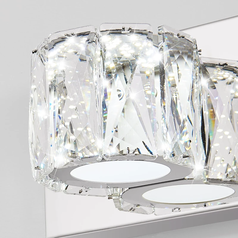 Modern 6-Light LED Wall Sconce with Clear Crystal Shades, Built-In LED Lighting, Elegant Bathroom Vanity Light, 41" L x 4.5" W x 4.5" H, Silver