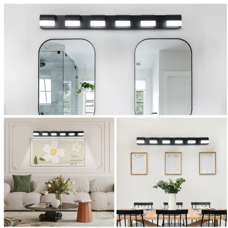 Modern Bathroom Vanity Lighting with 6-Light LED, Mirror Bath Wall Fixture, Dimmable, Energy-Saving, 46.5" L x 3.5" W x 4.5" H, Black