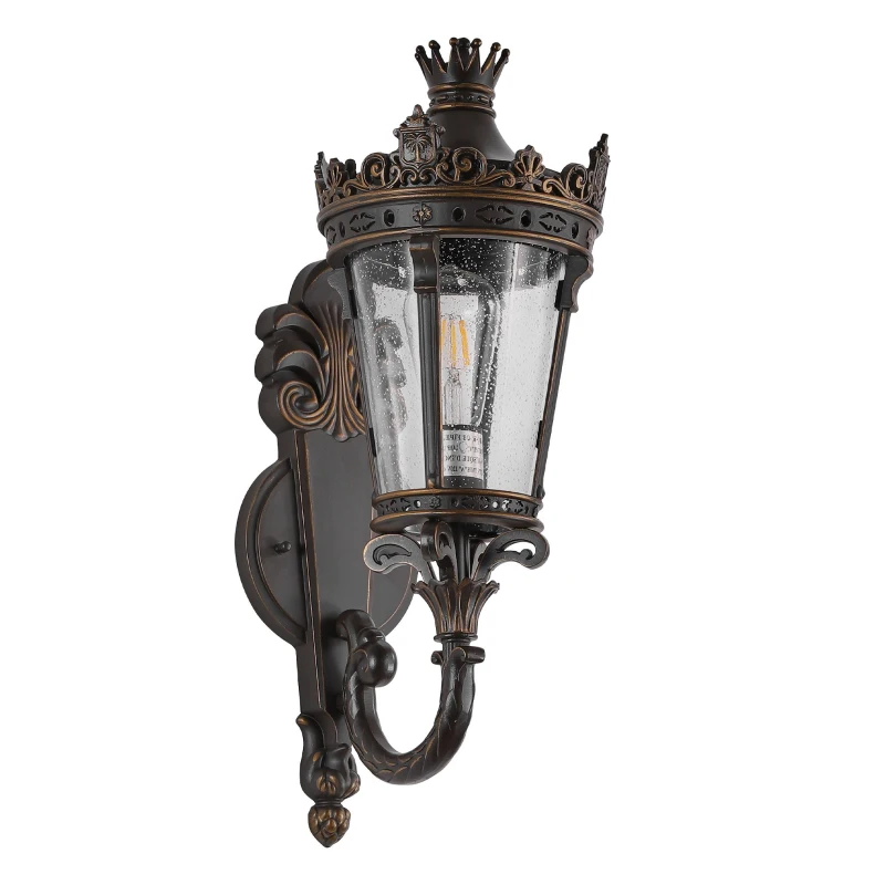 21" Vintage Outdoor Wall Lantern with Crown Top, Waterproof Exterior Sconce, Easy Installation, 10" L x 8" W x 21" H, Coffee+Golden