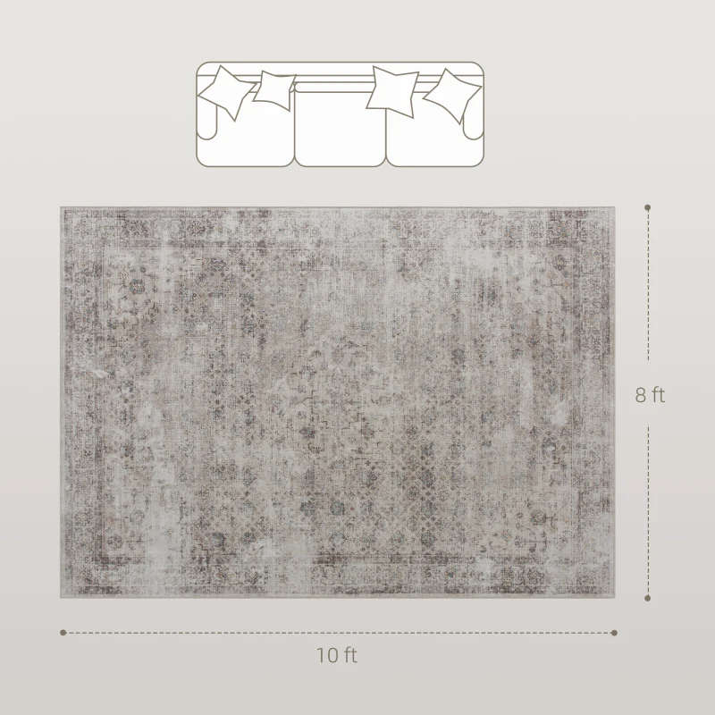 HOMCOM Machine Washable Area Rug 8x10, Non-Slip Traditional Floor Carpet for Living Room, Bedroom, Light Mixed-Brown