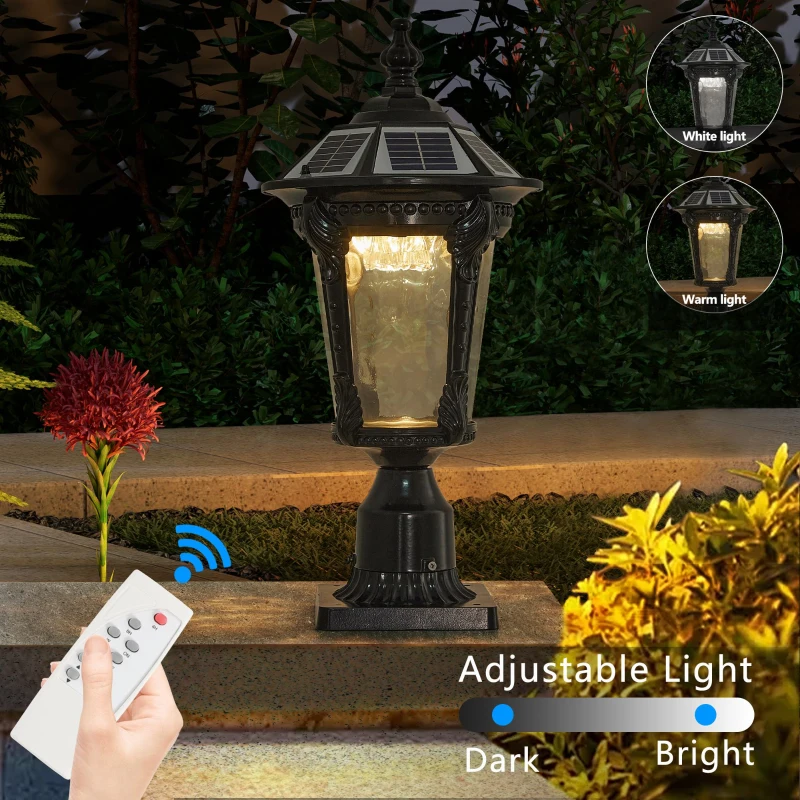 Retro Solar Light with Dimmable LED with Vintage Design, Automatic Lighting Function, Easy Installation, 9" L x 9" W x 18.5" H, Black