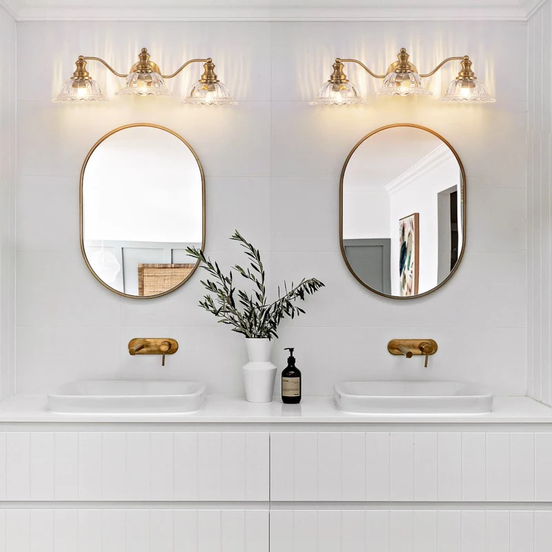 3-Light Vintage Wall Sconce with Golden Finish, Clear Glass Shades, Elegant Vanity Light Fixture for Bathroom, 24" L x 12" W x 8" H, Gold