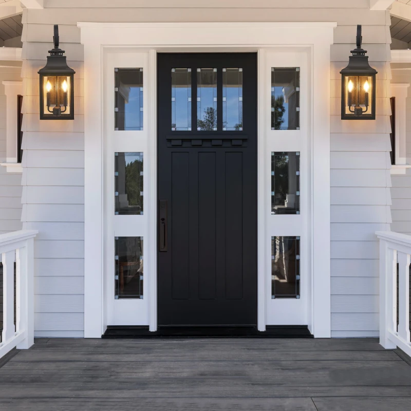 23" Outdoor Wall Lantern Light 2-Pack with Weather Resistant, Vintage Metal Sconce with Clear Glass for Porch, Patio, 23" L x 8.7" W x 23" H, Black