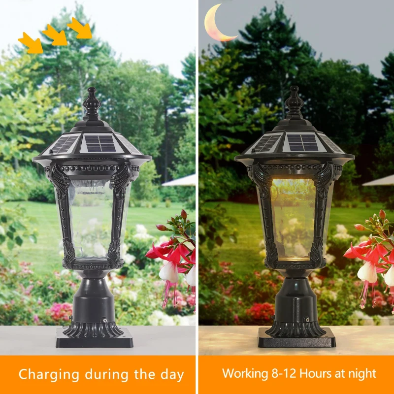 Retro Solar Light with Dimmable LED with Vintage Design, Automatic Lighting Function, Easy Installation, 9" L x 9" W x 18.5" H, Black