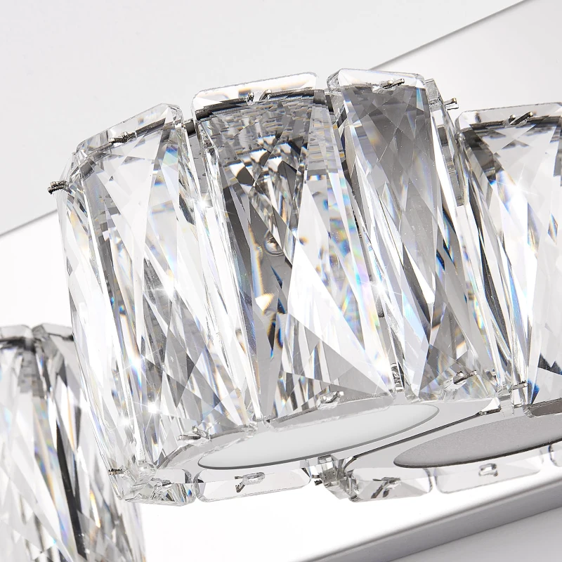 Modern 6-Light LED Wall Sconce with Clear Crystal Shades, Built-In LED Lighting, Elegant Bathroom Vanity Light, 41" L x 4.5" W x 4.5" H, Silver