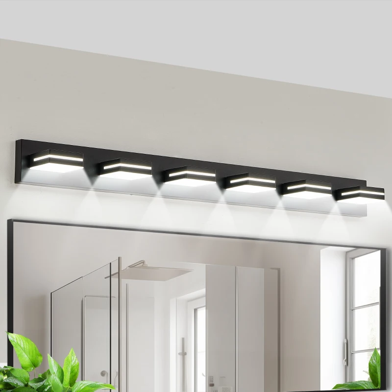 Modern Energy-Efficient 6-Light Wall Sconce with Geometric Design, LED Vanity Light for Bathroom, Makeup Areas, 47" L x 4.5" W x 5" H, Black
