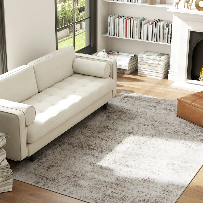 HOMCOM Machine Washable Area Rug 5x7, Non-Slip Traditional Floor Carpet for Living Room, Bedroom, Light Mixed-Brown