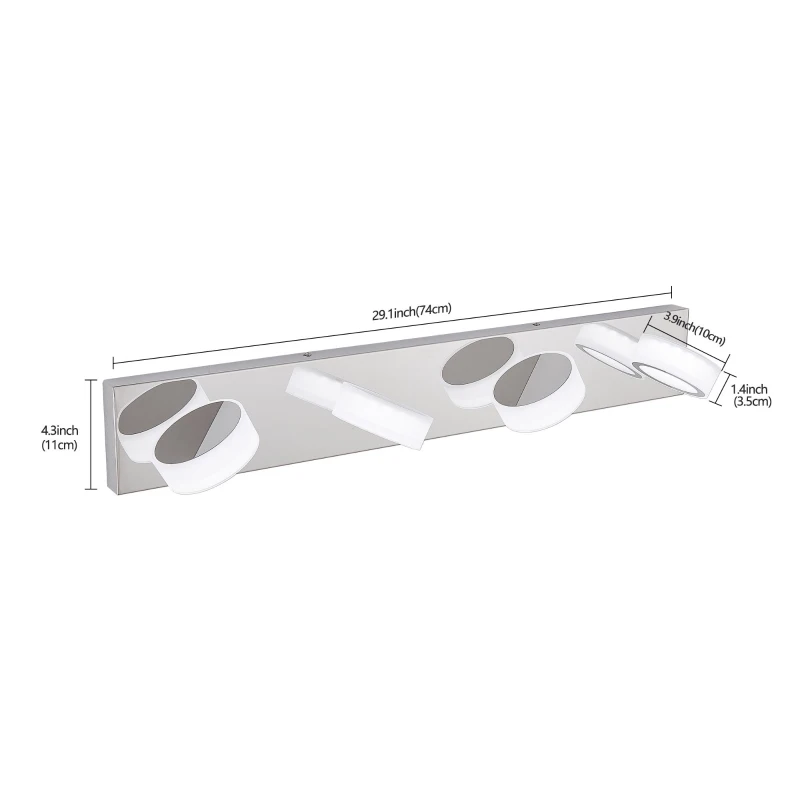 29" Modern 4-Light LED Vanity Light with Rotatable Design, Dimmable Chrome Bathroom Wall Fixture, 29" L x 5" W x 4.5" H, Chrome