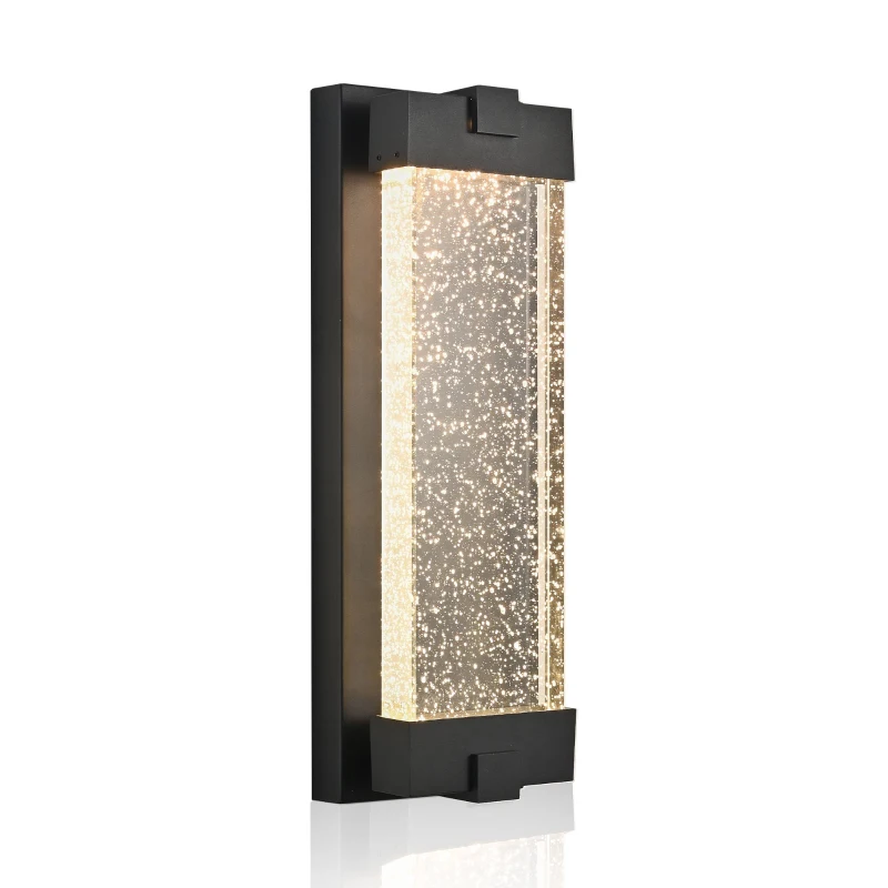 19" Outdoor Wall Light with Bubble Crystal Glass, Weatherproof Aluminum Exterior Sconce for Patio, Porch, Garage, 6.5" L x 4" W x 19.5" H, Black