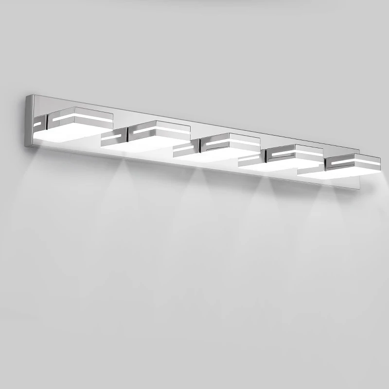 Minimalist 5-Light Wall Sconce with Geometric Lamp Heads, Sleek Chrome LED Vanity Light for Bathroom, Corridor, 40.5" L x 4.5" W x 5" H, Silver