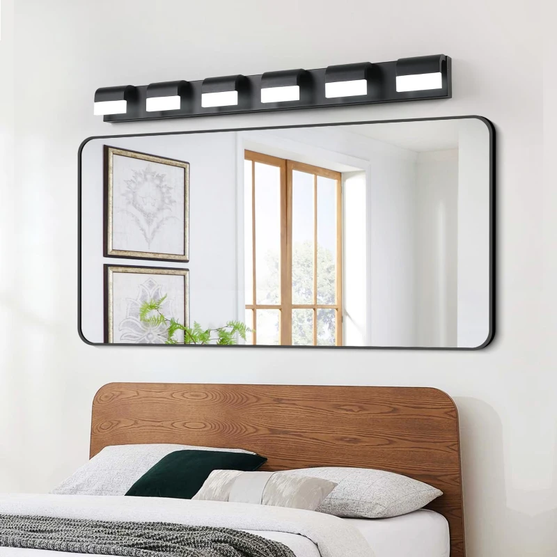 Modern Bathroom Vanity Lighting with 6-Light LED, Mirror Bath Wall Fixture, Dimmable, Energy-Saving, 46.5" L x 3.5" W x 4.5" H, Black