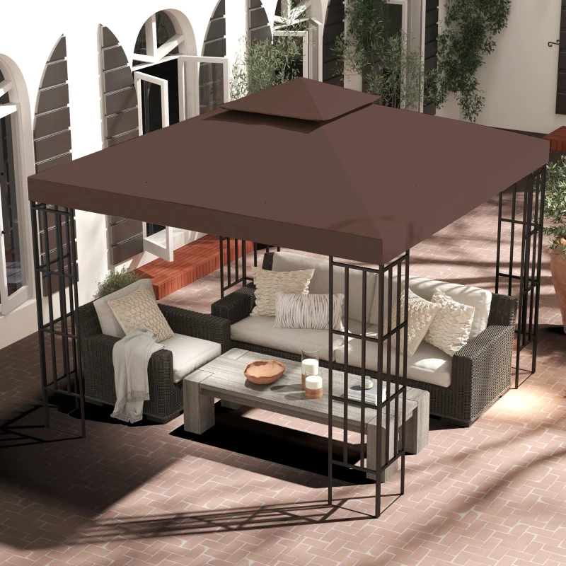 Outsunny Gazebo Replacement Canopy for Model 01 -0153, 2-Tier Top Cover for 9.84' x 9.84' Gazebo, Coffee (TOP ONLY)