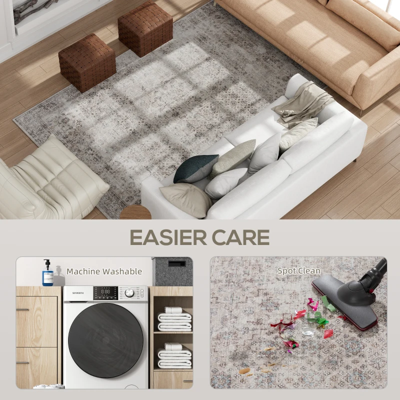 HOMCOM Machine Washable Area Rug 4x6, Non-Slip Traditional Floor Carpet for Living Room, Bedroom, Light Mixed-Brown