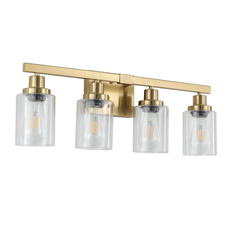 24" 4-Light Vanity Light with Clear Glass Shades, Modern Iron Bathroom Wall Fixture for Mirror, Dressing Table, 24" L x 6" W x 9" H, Golden