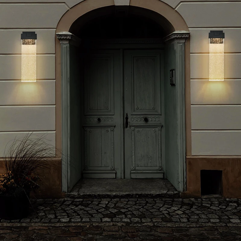 Modern Outdoor Wall Light Fixture with Bubble Crystal, Weatherproof LED Wall Sconce, Up and Down Lighting, 4" L x 5.5" W x 18" H, Black