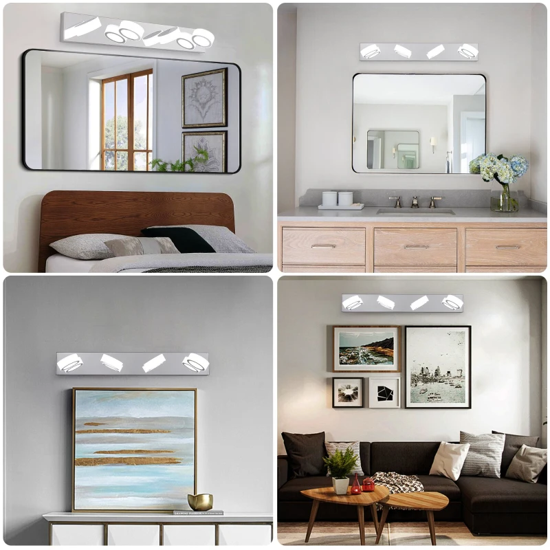 29" Modern 4-Light LED Vanity Light with Rotatable Design, Dimmable Chrome Bathroom Wall Fixture, 29" L x 5" W x 4.5" H, Chrome