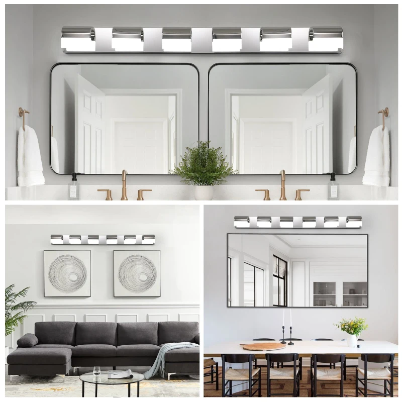 Modern Bathroom Vanity Lighting with 6-Light LED, Mirror Bath Wall Fixture, Stainless Steel, 46.5" L x 3.5" W x 4.5" H, Chrome