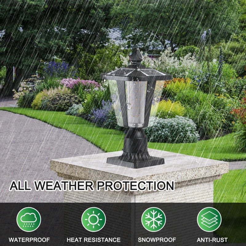 Solar Powered Outdoor Lantern with IP65 Waterproof, Modern Garden Light with LED for Pathways, Yards, 8" L x 8" W x 15" H, Black