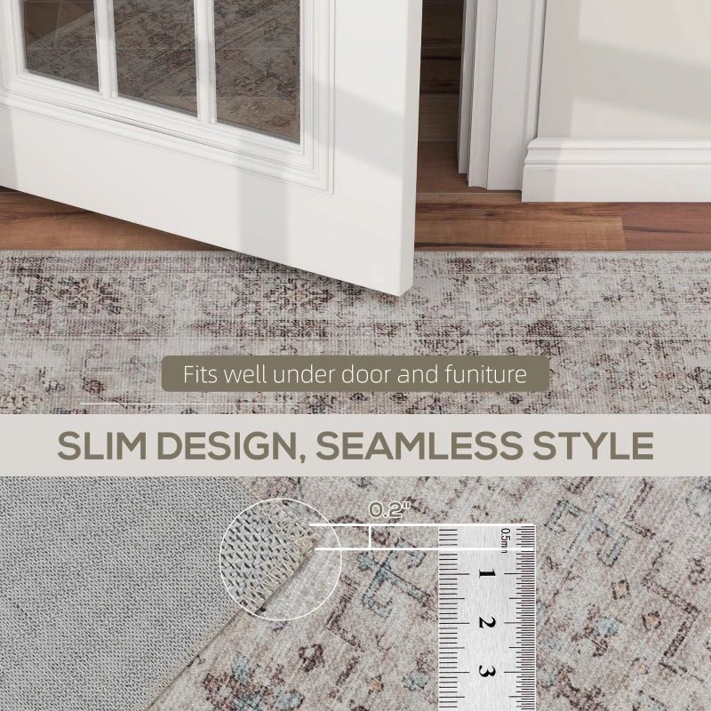 HOMCOM Machine Washable Area Rug 4x6, Non-Slip Traditional Floor Carpet for Living Room, Bedroom, Light Mixed-Brown