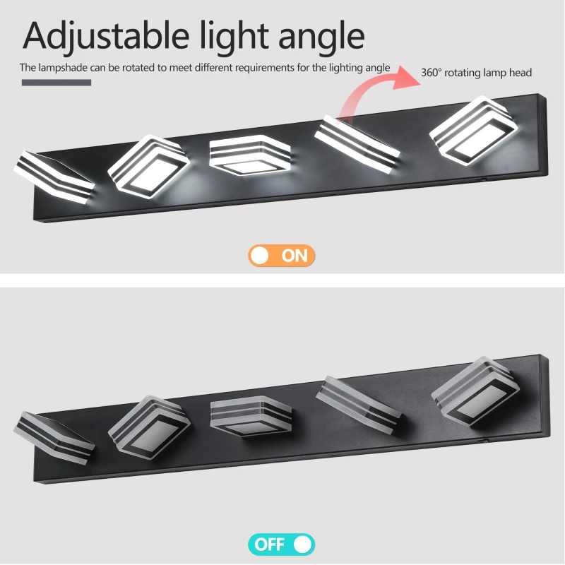 Modern 5-Light LED Vanity Light with Iron and Acrylic, Dimmable Bathroom Wall Fixture, Ideal for Mirror Lighting, 33.5" L x 4.5" W x 5" H, Black