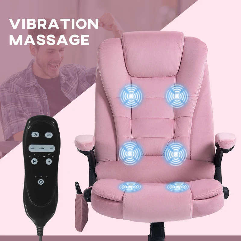 Vinsetto Reclining Massage Office Chair, Executive Office Chair with High Back, Swivel Wheels, Pink