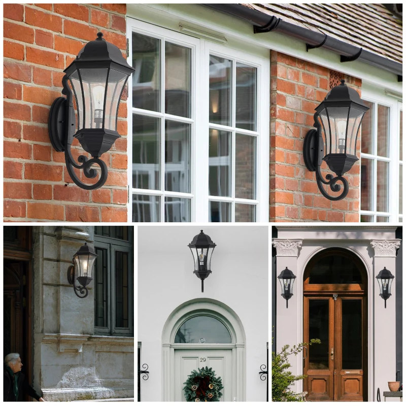 27" Outdoor Wall Lantern with Dusk to Dawn Sensor, Weatherproof Vintage Wall Sconce, Ideal for Porch, Patio, 12.5" L x 14" W x 27" H, Black