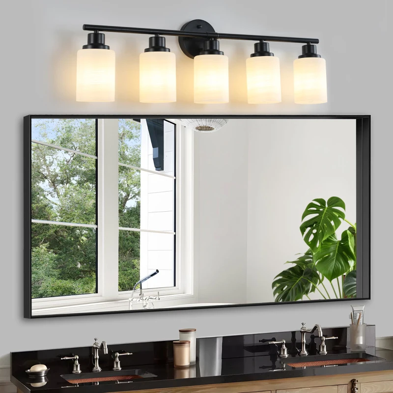 31" Modern 5-Light Vanity Bathroom Mirror Light with Iron Frame, Contemporary Wall Sconce for Bedroom, Dressing Room, Black+White