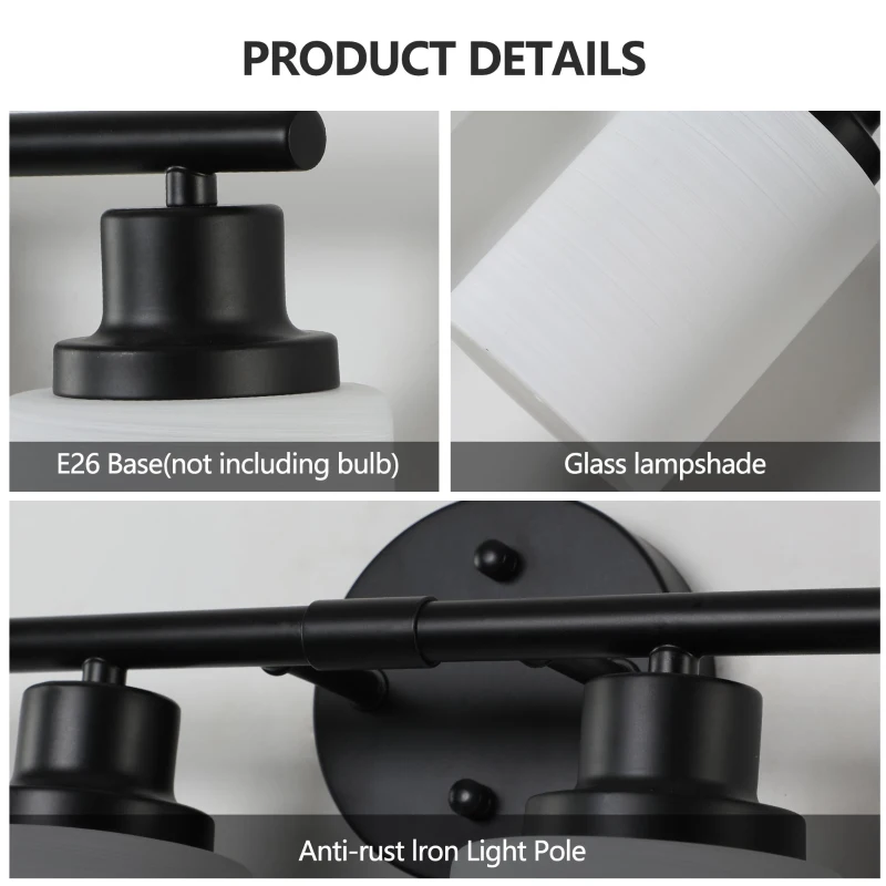 24.5" Modern 4-Light Vanity Bathroom Mirror Light with Iron Frame, Contemporary Wall Sconce for Bedroom, Dressing Room, Black+White