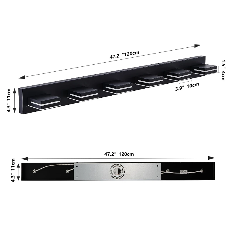 Modern Energy-Efficient 6-Light Wall Sconce with Geometric Design, LED Vanity Light for Bathroom, Makeup Areas, 47" L x 4.5" W x 5" H, Black