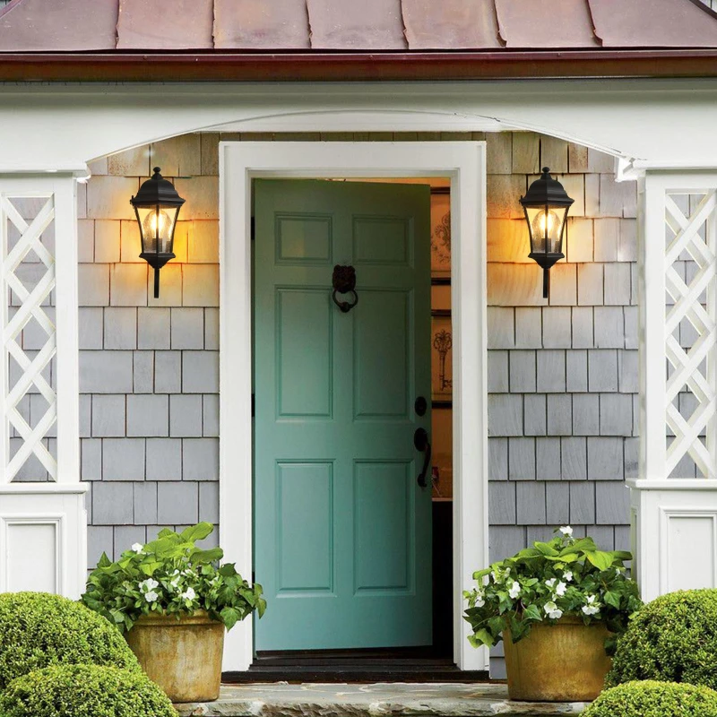 2-Pack Vintage Wall-Mounted Outdoor Lantern Lights with Versatile Lighting, Ideal for Porch, Patio, 22" L x 9.5" W x 19.5" H, Black