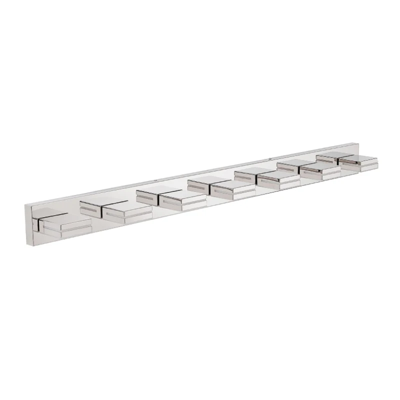 Energy-Efficient 7-Light Wall Sconce with Geometric Lamp Heads, Chrome LED Vanity Light for Bathroom, Mirror, 55" L x 4.5" W x 5" H, Silver