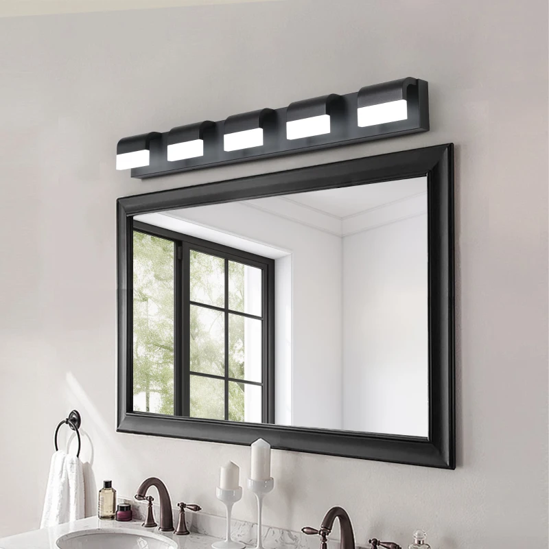 Modern Bathroom Vanity Lighting with 5-Light LED, Mirror Wall Fixture, Dimmable, Energy-Saving, 38" L x 3.5" W x 4.5" H, Black