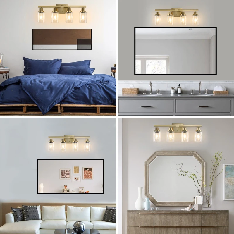 24" 4-Light Vanity Light with Clear Glass Shades, Modern Iron Bathroom Wall Fixture for Mirror, Dressing Table, 24" L x 6" W x 9" H, Golden