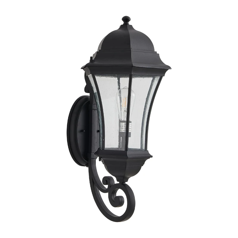 27" Outdoor Wall Lantern with Dusk to Dawn Sensor, Weatherproof Vintage Wall Sconce, Ideal for Porch, Patio, 12.5" L x 14" W x 27" H, Black