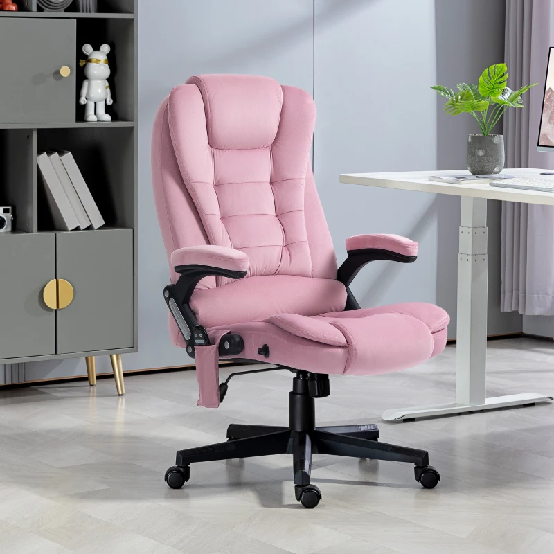 Vinsetto Reclining Massage Office Chair, Executive Office Chair with High Back, Swivel Wheels, Pink