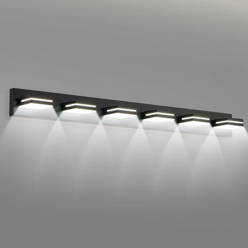Modern Energy-Efficient 6-Light Wall Sconce with Geometric Design, LED Vanity Light for Bathroom, Makeup Areas, 47" L x 4.5" W x 5" H, Black