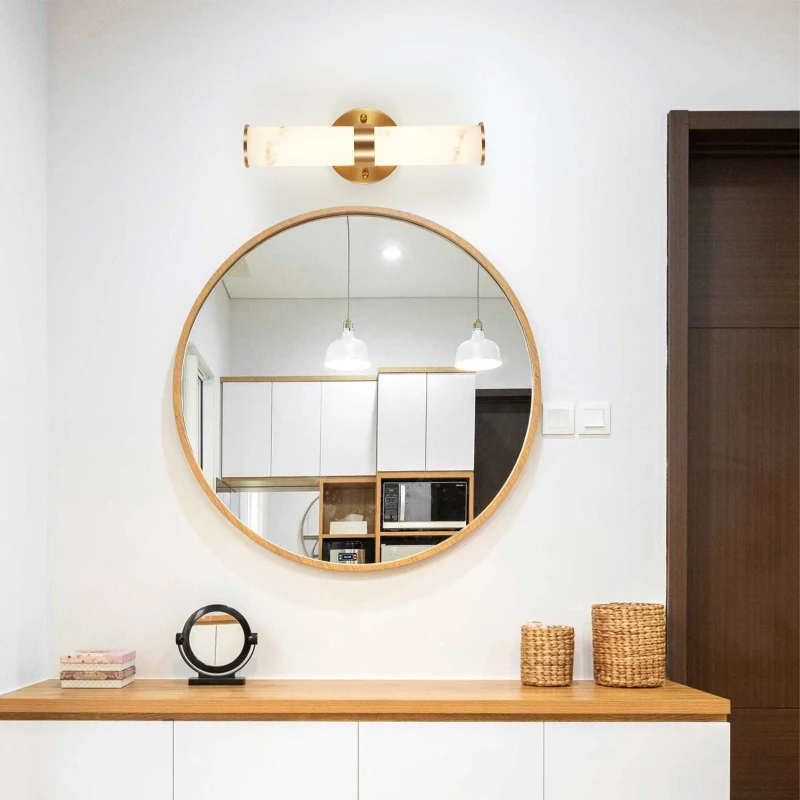 Set of 2 Resin Wall Sconces with Gold Accents, Easy Installation, Indoor Vertical Light Fixture with Marble Texture, 5" L x 5.5" W x 14" H, Gold