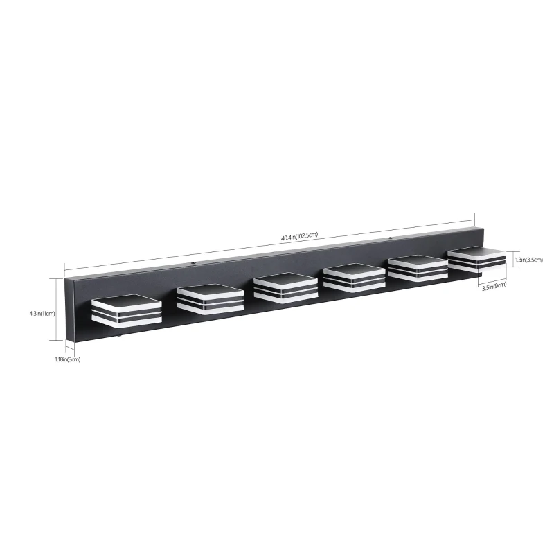 40" Modern 6-Light LED Vanity Light with Dimmable Function, Sleek Bathroom Wall Fixture, Energy-Efficient, 40.5" L x 4.5" W x 5" H, Black