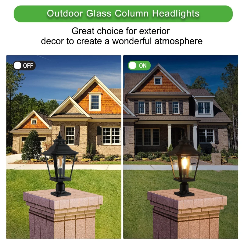 2-Pack Outdoor Post Lantern Lights with Weather-Resistant Design, Clear Glass Pillar Lamps for Garden, Driveway, 22" L x 11" W x 21" H, Black