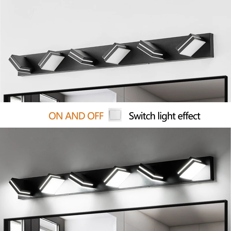 Modern Energy-Efficient 6-Light Wall Sconce with Geometric Design, LED Vanity Light for Bathroom, Makeup Areas, 47" L x 4.5" W x 5" H, Black