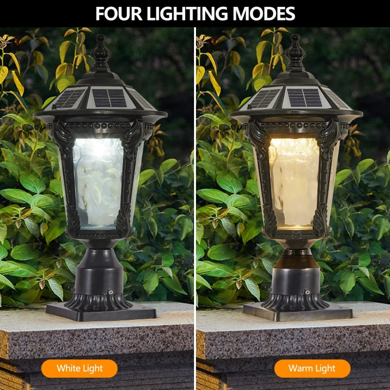 Retro Solar Light with Dimmable LED with Vintage Design, Automatic Lighting Function, Easy Installation, 9" L x 9" W x 18.5" H, Black