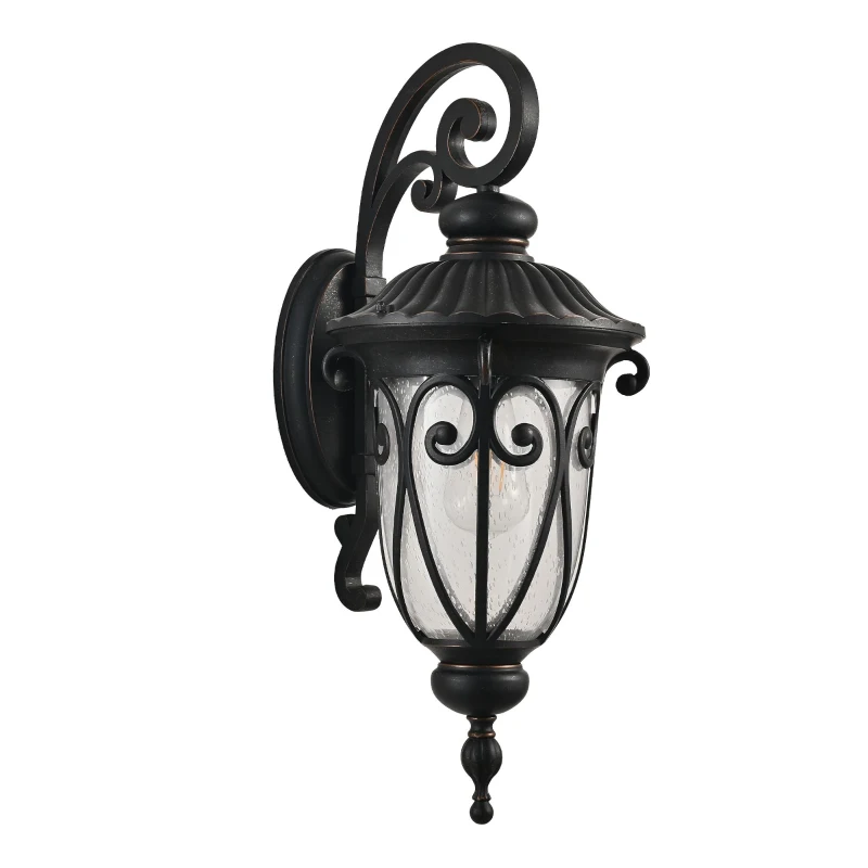 Classic Outdoor Wall Lantern with Bubble Glass, Vintage Wall Sconce, Weatherproof Exterior Light Fixture for Porch, 9.5" L x 12" W x 23" H, Black