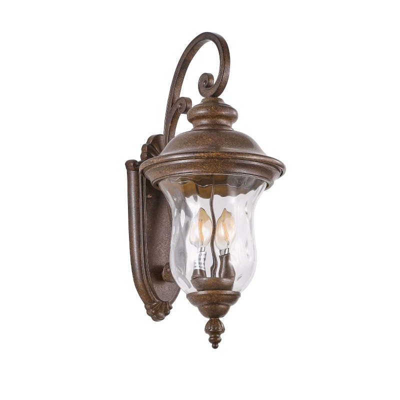 Vintage Outdoor Wall Lantern with Clear Glass Shade, Waterproof Wall Mount Fixture for Patio, Porch, 14" L x 10" W x 22" H, Brown+Bronze