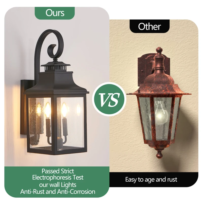 Outdoor Wall Lantern Light with Weather Resistant, Vintage Metal Sconce with Clear Seeded Glass for Porch, Patio, 11.5" L x 8.7" W x 23" H, Black
