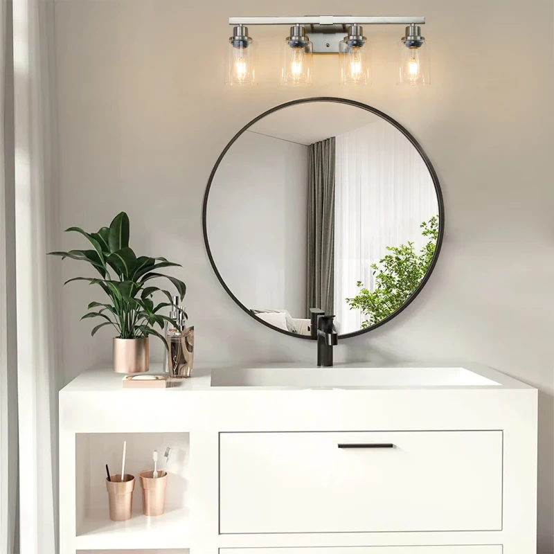 24" Modern 4-Light Bathroom Vanity Light Fixture with Clear Glass Shades, Easy Installation, Perfect for Mirror, Dressing Table, Brushed Nickel