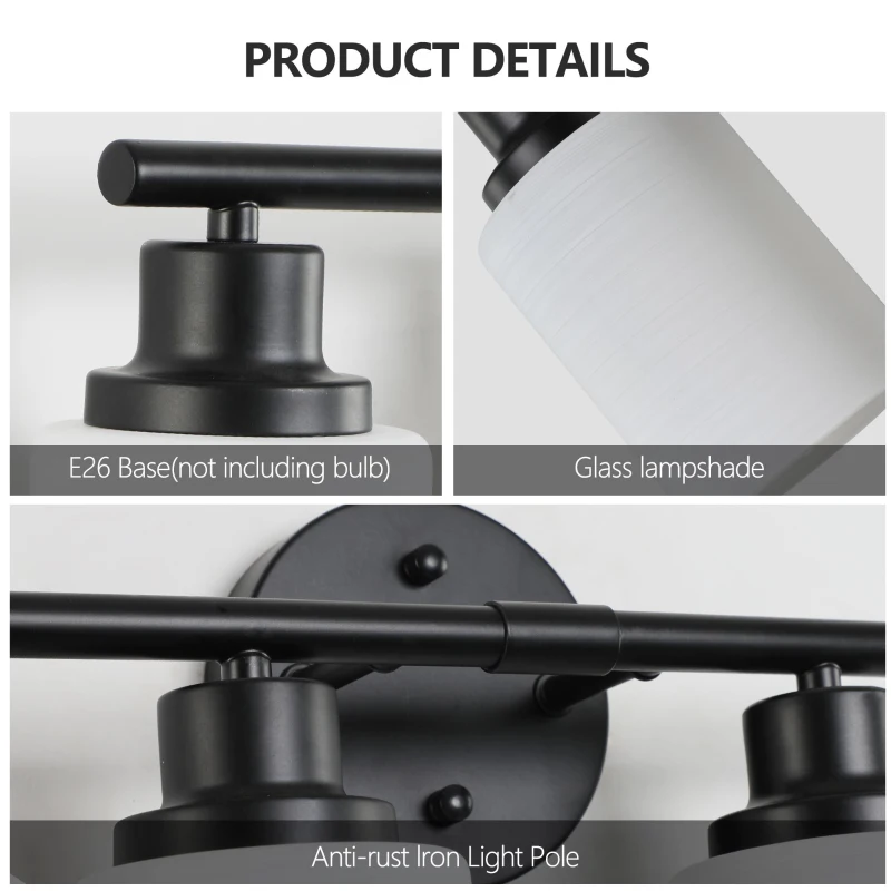 39" Modern 6-Light Vanity Light with Iron Frame, Frosted Glass, Wall Sconce for Bathroom, Dressing Room, 39" L x 6.5" W x 10" H, Black+White