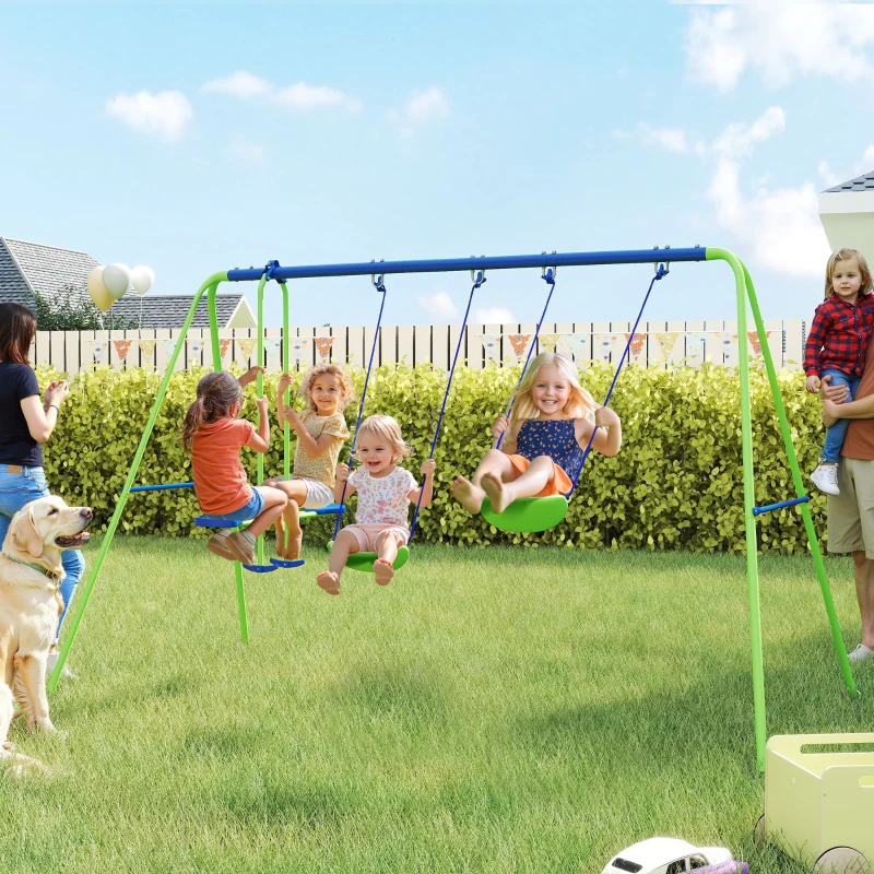 Outsunny 3 in 1 Metal Swing Set with Double Swings, Glider for Backyard, Outdoor, Playgroundt, Green