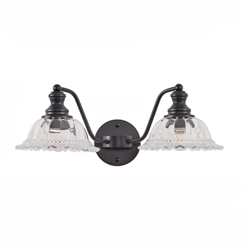 20" Vintage 2-Light Vanity Fixture with Clear Glass Lampshade, Wall Sconce for Bathroom, Hallway, Bedroom, 20" L x 11" W x 7.5" H, Black