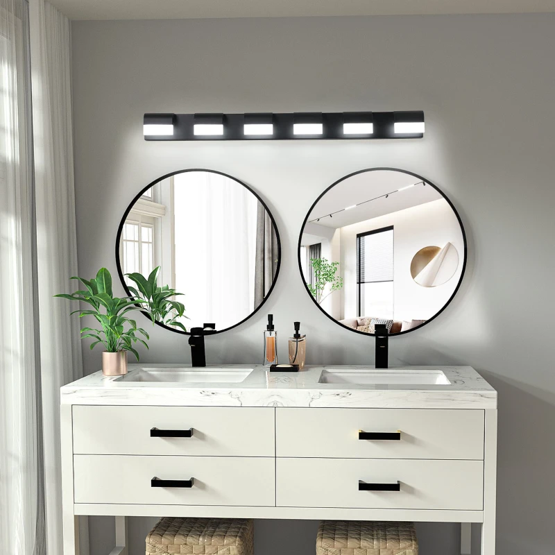 Modern Bathroom Vanity Lighting with 6-Light LED, Mirror Bath Wall Fixture, Dimmable, Energy-Saving, 46.5" L x 3.5" W x 4.5" H, Black
