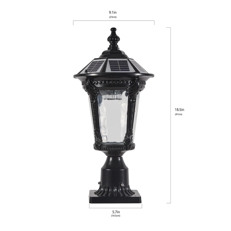 Retro Solar Light with Dimmable LED with Vintage Design, Automatic Lighting Function, Easy Installation, 9" L x 9" W x 18.5" H, Black